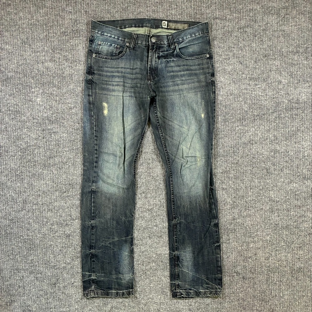 Marc Ecko Mens Jeans Size 34x32 Dark Wash Denim Slim Fit Distressed Streetwear